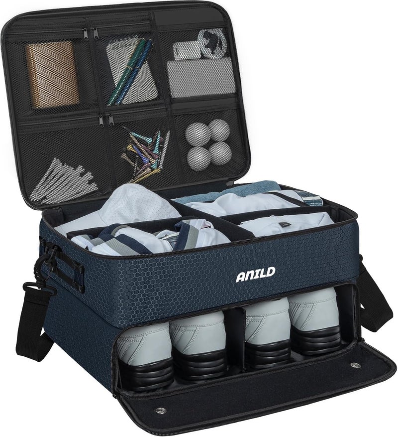 ANILD Golf Trunk Organizer, 2 Layer Golf Storage Case with Separate Ventilated Compartment for 2 Pair Shoes, for Balls, Tees, Clothes, Gloves, Accessories, Golfer Gifts - Image 1